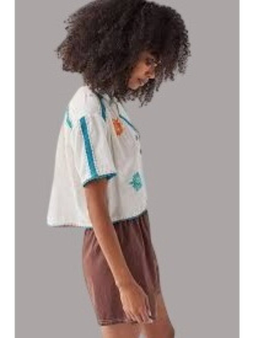 Urban Outfitters Embroidered Cropped SZ S Boho Festival Lagenlook Shirt - Picture 11 of 13